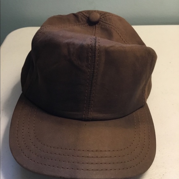 brown leather baseball cap